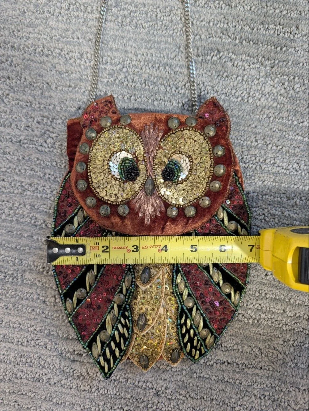 Vintage Beaded Owl Pendant Crossbody Bag – Red and Gold